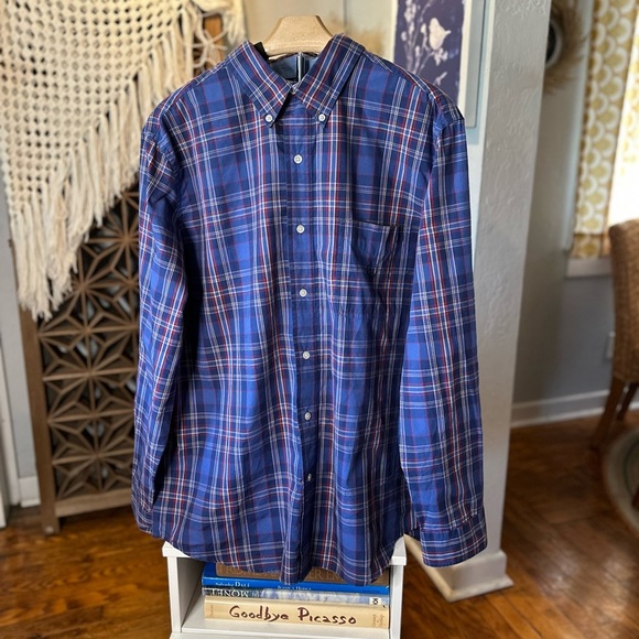 Chaps Blue and Red Plaid Button Down Long Sleeve Shirt - Picture 3 of 8